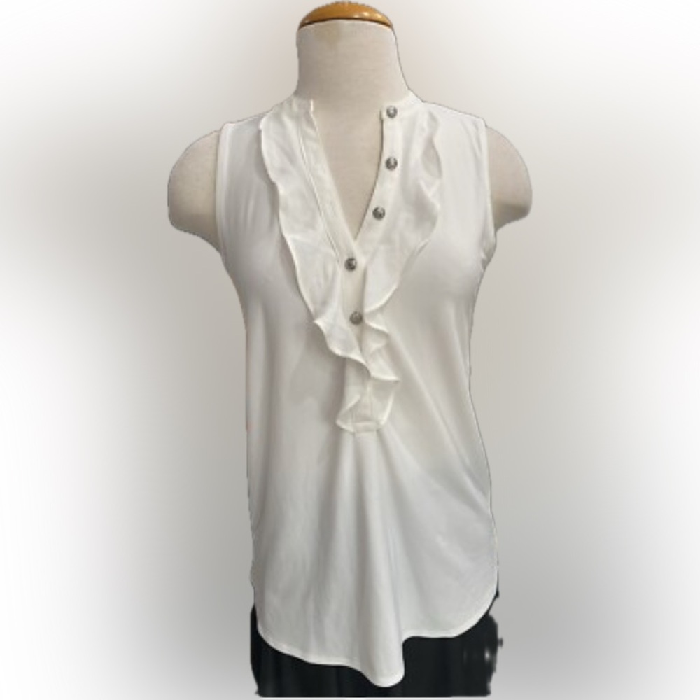 NWT - WHBM | White tank top with ruffle and button detail
